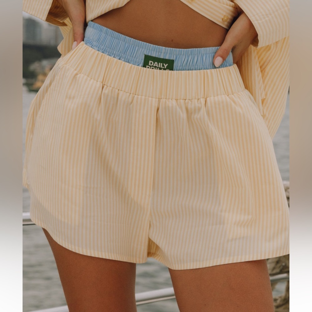 Daily drills poplin double band resort shorts yellow and blue
